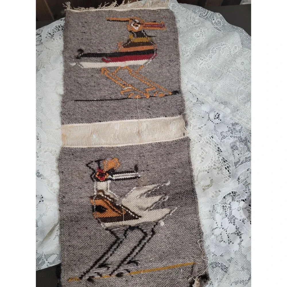Folk Woven Textile Wall Hanging Wool Birds